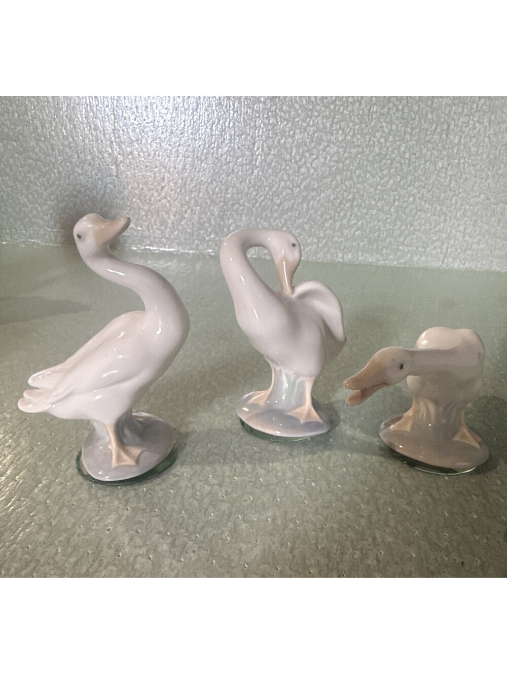 Vintage Lladro Porcelain Geese Figurine Lot Set of 3 Retired Spain w/ mirrors